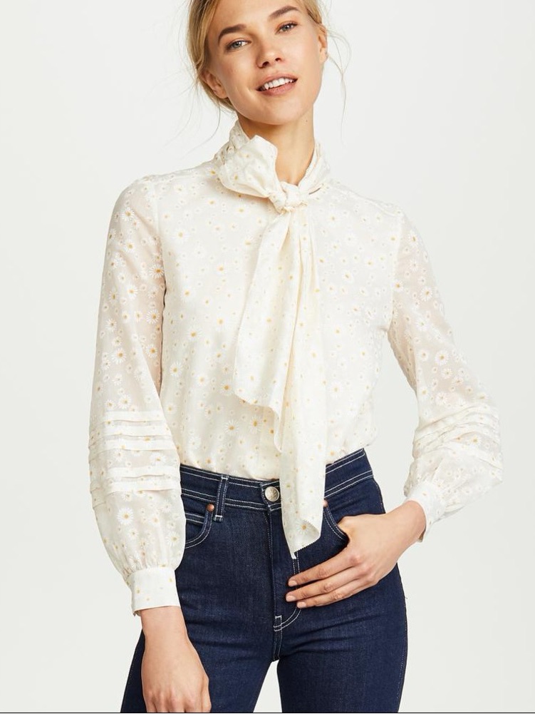 Tory Burch Ivory Daisy Hayden Tie-Neck Blouse